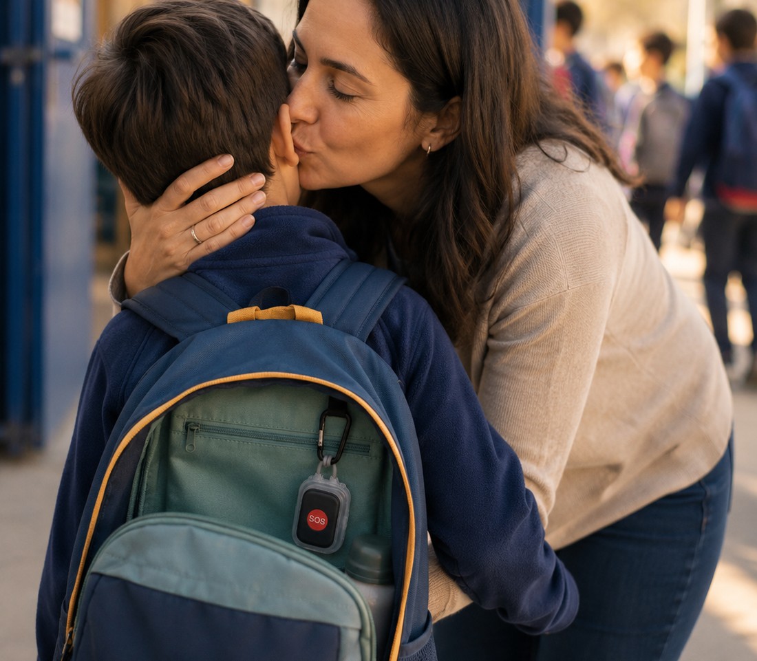 Camino al colegio — dispositivo en la mochila